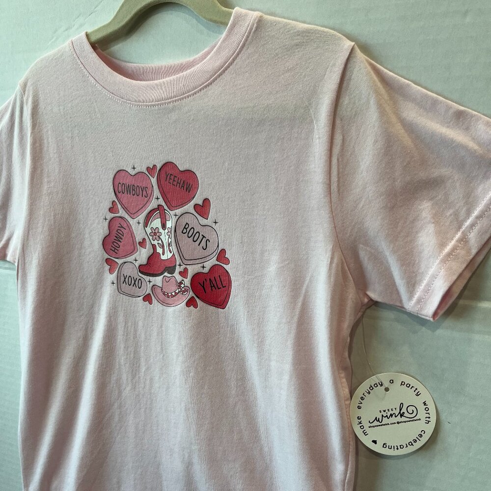 Girl - 7-8Y - NWT Sweet Wink Howdy Valentine's Day Pink Tee